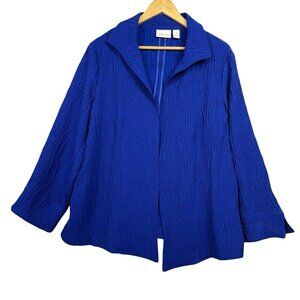CHICO’S Women’s Textured Cardigan Jacket XL (Sz 3) Blue Stretch Open Front